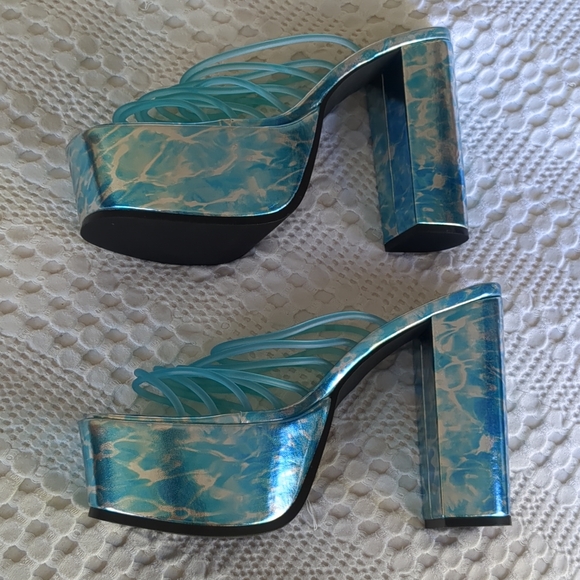 Dolls Kill Club EXX Wet Hot Summer Platform Heels Size 9 M Blue‎ Festival Party - Picture 4 of 10